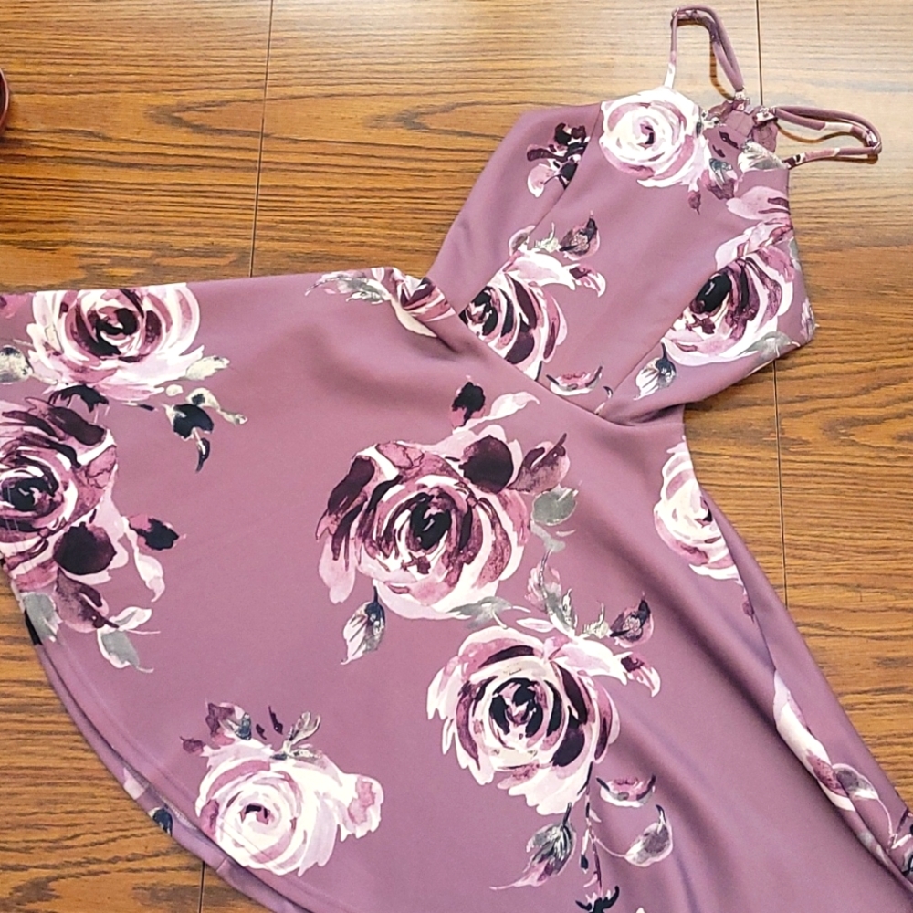 Dry Goods Purple Floral Mini Dress with Lace Back and Open Back - Spring, Summer
